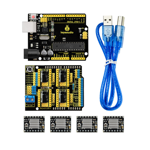 Бесплатная доставка! Keyestudio CNC Набор для arduino CNC Shield V3 + UNO R3 + 4 шт. A4988 Драйвер/GRBL совместимый ► Фото 1/5