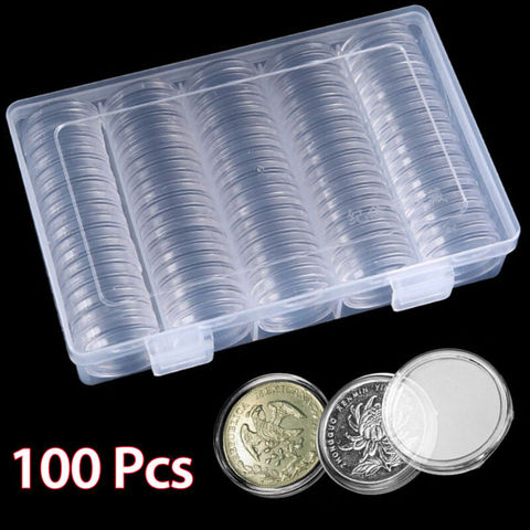 100 шт 30 мм капсулы для монет круглая пластиковая коробка для монет Чехол-контейнер с органайзером для хранения монет ► Фото 1/6