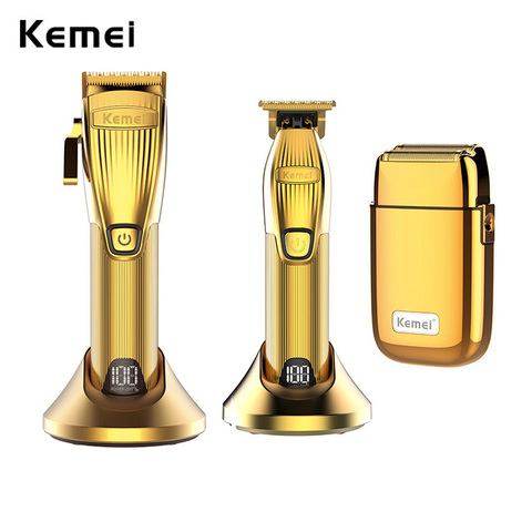 Kemei Профессиональная Парикмахерская Машинка для стрижки волос набор 0 мм триммер электробритва отделка машина набор беспроводные/Проводные Li-on клип ► Фото 1/6