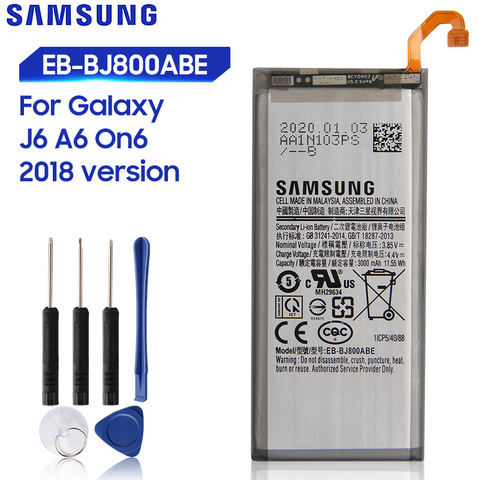 Оригинальная запасная батарея Samsung для Galaxy J6 2022 версия A6 On6 SM-A600F J600 EB-BJ800ABE натуральная батарея 3000 мАч ► Фото 1/6