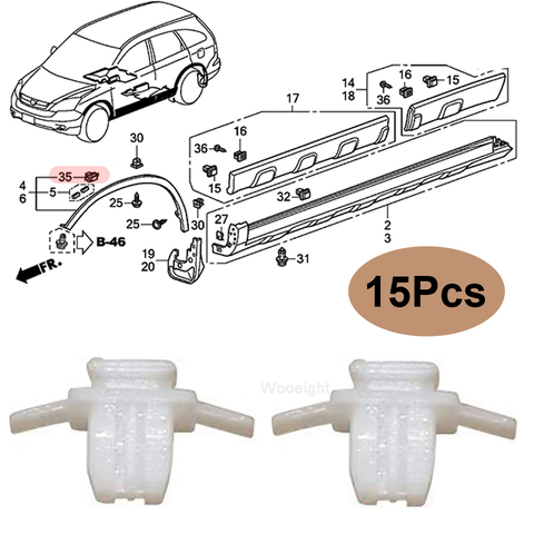 Wooeight 15 шт./компл. нейлоновые белые крылышки, дужки, зажимы, объемный гарнир, зажим 91513SMGE11, подходят для Honda Civic CRV, аксессуары ► Фото 1/6