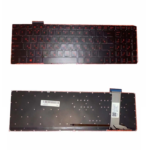 Русская клавиатура для ноутбука ASUS GL752 GL752V GL752VL GL752VW GL752VWM ZX70 ZX70VW G58 G58JM G58JW G58VW Красный шрифт с задней частью ► Фото 1/3