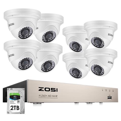 Комплект видеорегистратора ZOSI, H.265 + 8 каналов, 5 МП, POE, 8 водонепроницаемых купольных IP-камер 5 Мп ► Фото 1/6