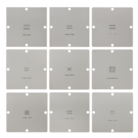 9 шт. трафарет памяти 90*90 BGA (DDR 1/шт + DDR2 3/шт + DDR3 3/шт + DDR5 1/шт + XBOX CACHE 1/шт) набор Bga Reballing ► Фото 1/3