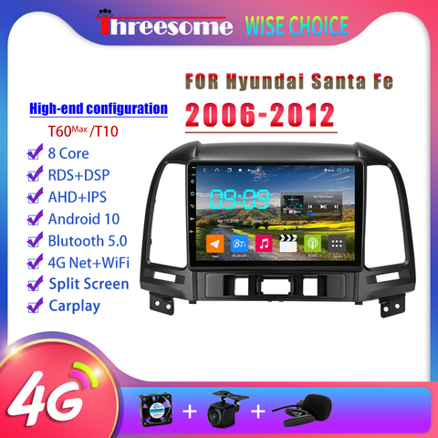 Android10.0 2din 48EQ для Hyundai Santa Fe 2006-2012 автомобильный радиоприемник с навигацией GPS 4G сеть Wifi FM AM DSP RDS мультимедийный видеоплеер ► Фото 1/6