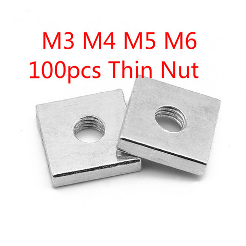 100 шт., квадратные гайки M3 M4 M5 M6 из углеродистой стали, оцинкованные, тонкие GB39 DIN 562, квадратные блоки, совместимые с Prusa MK3 ► Фото 1/4