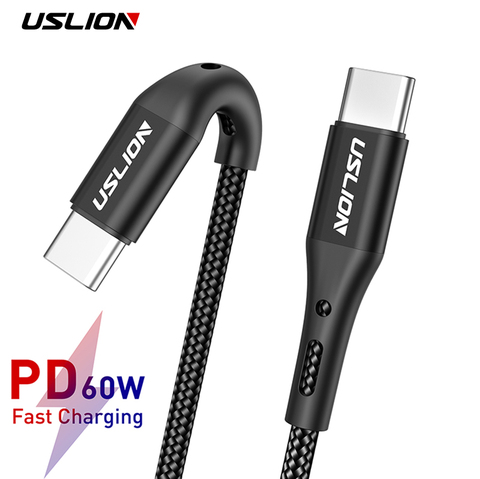 USB-кабель USLION Type-C, 3 м, для Huawei P30 Redmi K20 Samsung S9 Plus, Type-C, поддержка PD, 100 Вт, QC3.0, 3A, кабель быстрой зарядки ► Фото 1/6