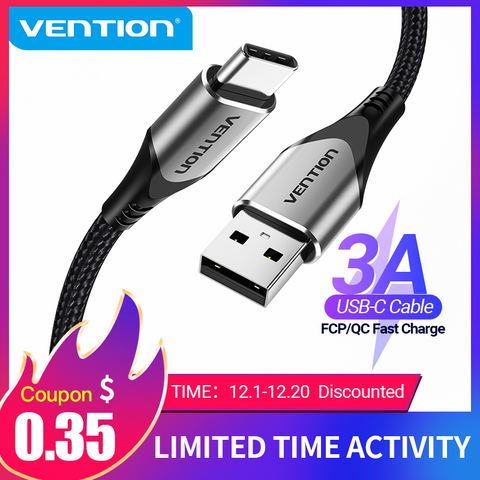 Vention USB Type C кабель для Samsung S10 S9 3A Быстрая зарядка 3,0 USB-C Дата-кабель для Xiaomi Huawei Type-C Cabo ► Фото 1/6