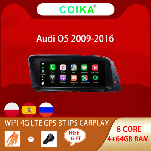 8-ядерный Автомобильный мультимедийный плеер Android для Audi Q5 2009-2016 WIFI 4G LTE 4 + 64 Гб ОЗУ BT SWC GPS Navi BT AUX Carplay IPS ► Фото 1/6