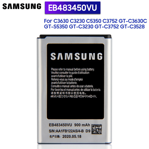 Samsung оригинальный аккумулятор EB483450VU для C3630 C3230 C5350 C3752 GT-C3630 GT-C3630C GT-S5350 GT-C3230 GT-C3752 GT-C3528 900 мА-ч ► Фото 1/6