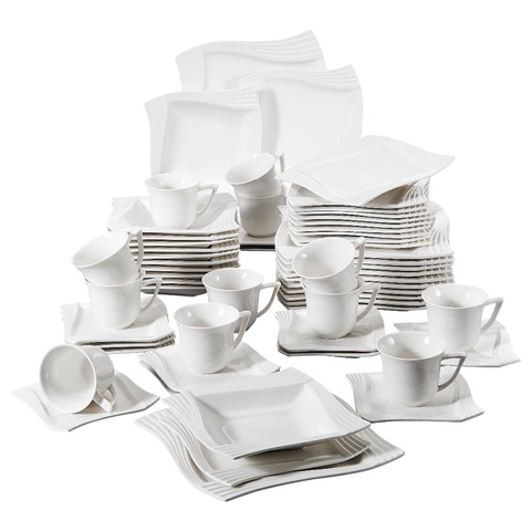 Серия MALACASA Amparo, 60 шт., белый фарфоровый обеденный набор из 12 шт., чашки, блюдца, стандартные обеденные тарелки для 12 персон ► Фото 1/6