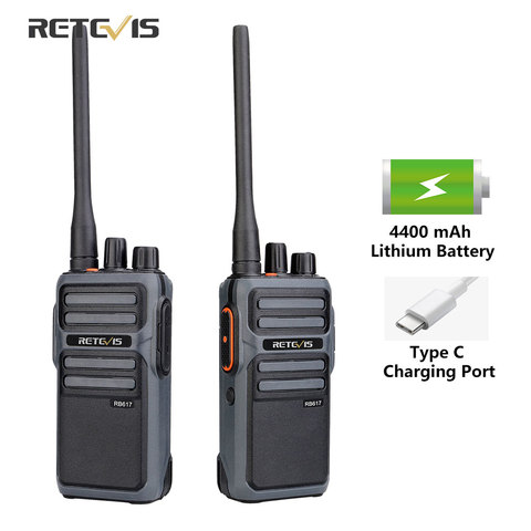 Рация RETEVIS RB617 PMR 2 шт., приемопередающая радиостанция FRS RB17, большая батарея 4400 мАч, Type-C, зарядка через USB ► Фото 1/6