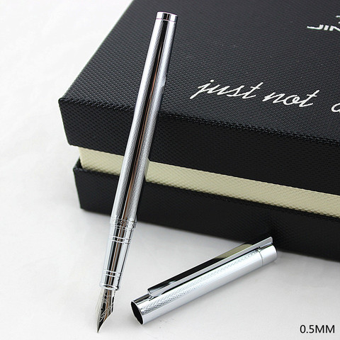 Jinhao 126 Канцтовары Jinhao Роскошная металлическая подарочная ручка 0,38 мм дополнительный тонкий наконечник перьевая ручка черные Серебряные чернила ручки Рождественский подарок ► Фото 1/2