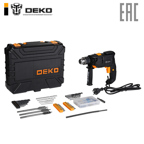 Дрель ударная сетевая DEKO DKID600W + набор инструментов 92 предмета 063-4157 ► Фото 1/6