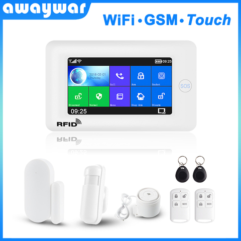 Awaywar Wi-Fi GSM домашняя охранная смарт-система сигнализации комплект 4,3-дюймовый сенсорный экран приложение дистанционное управление RFID рычаг ... ► Фото 1/6