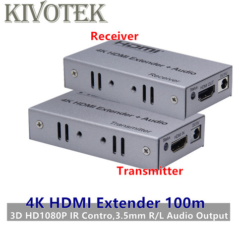 Удлинитель HDMI 4K 100 м R/L, аудио выход, цифровой ИК-сигнал Hdmi, управление с помощью кабеля Cat LAN, разъем RJ45 от TX до RX ► Фото 1/4