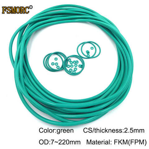 Уплотнительные кольца OD 7 мм ~ 220 мм * 2,5 мм толщиной/CS Green FKM, маслостойкая, устойчивая к кислотам и щелочам уплотнительная прокладка FPM, уплотнительное кольцо ► Фото 1/3