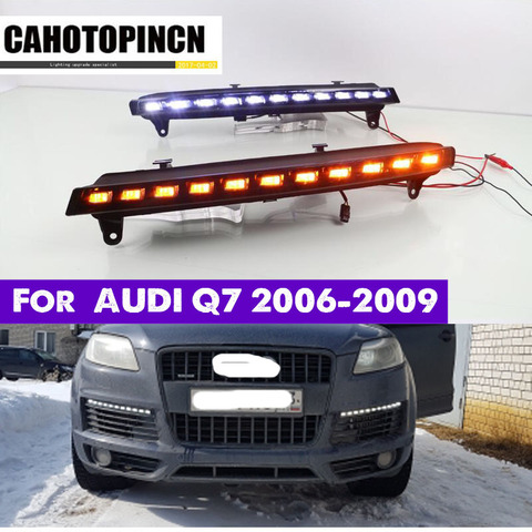 Дневные ходовые огни для Audi Q7, 2006, 2007, 2008, 2009, дневные светодиодный довые огни для автомобиля, дневные ходовые огни, противотуманные фары, крышка с указателем поворота, 1 комплект ► Фото 1/5