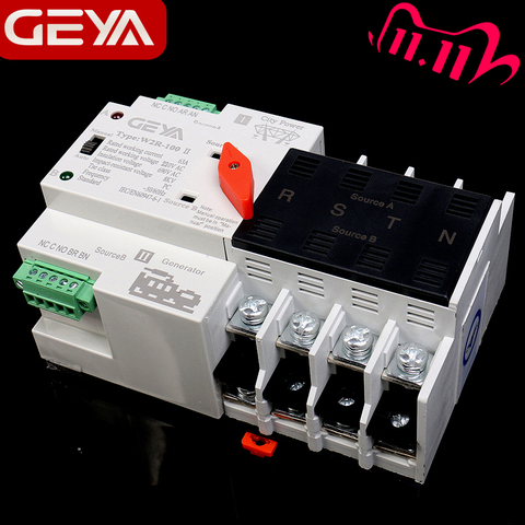 Бесплатная доставка GEYA W2R Mini ATS 4P автоматический переключатель переключения управления электрический тип ATS Max 100A 4-полюсный ► Фото 1/6