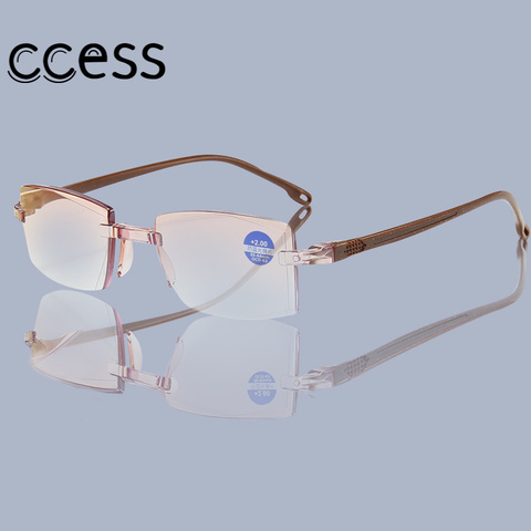 Пресбиопические очки для чтения с синим лучом, женские очки для чтения без оправы с алмазной резкой, мужские очки с защитой от диоптрий + 100 + ... ► Фото 1/6