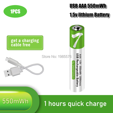 1,5 в AAA перезаряжаемая батарея МВт-ч USB перезаряжаемая литий-полимерная батарея Быстрая зарядка с помощью кабеля Micro USB ► Фото 1/6