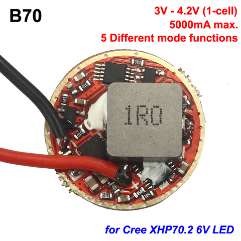 Плата драйвера B70 для Cree XHP70 6V, 5 режимов, 22 мм, 5000ма, 3 в-4.2 В, 1 ячейка, 1 шт. ► Фото 1/3