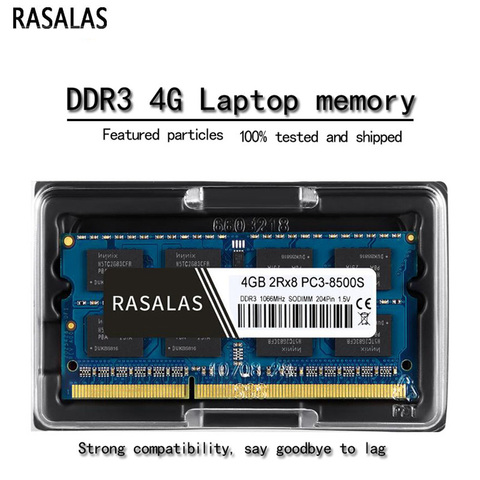 Rasalas, новинка, 4 ГБ, 8 ГБ, оперативная память DDR3, 1066 МГц, SO-DIMM, ноутбук, 1,5 в, 204Pin, ноутбук, полностью совместимая память, Sodimm, синий ► Фото 1/6