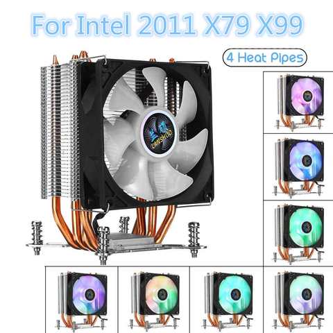 Кулер для процессора Intel LGA 2011 X79 X99, 4 медных тепловых трубки, радиатор для процессора, радиатор, RGB светильник, охлаждающий вентилятор для huanzhi ► Фото 1/6