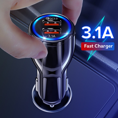 GETIHU 18 Вт 3.1A автомобильное зарядное устройство LED Quick Charge 3,0 Dual USB быстрая зарядка мобильный телефон в автомобиле для iPhone 12 11 Pro Samsung Xiaomi ► Фото 1/6
