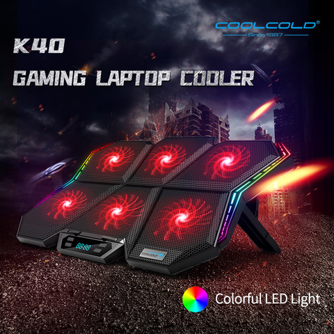Coolcold игровой RGB кулер для ноутбука 12-17 дюймов светодиодный экран охлаждающая подставка для ноутбука с шестью вентиляторами и 2 usb-портами ► Фото 1/6