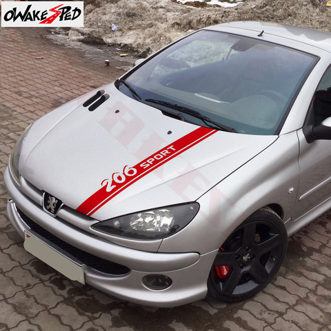 Для-Peugeot 206, полосы для кузова автомобиля, капота, капота, наклейки, виниловые наклейки, гоночный Спорт, Стайлинг автомобиля, крышка двигателя... ► Фото 1/6