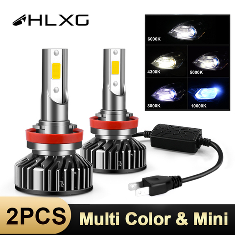 Светодиодные лампы HLXG для автомобильных фар, светодиодные лампы на 12 В типа H4, H7, H8, H9, H11, HB3 (9005), HB4 (9006), 10 000 лм, цветовая температура 4300 К, 5000 К, 6000 К, 8000 К ► Фото 1/6