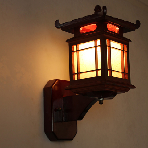 Старинный китайский Ретро деревянный настенный светильник e27, настенное бра для ресторана, отеля, спальни, винтажный светильник в стиле ар д... ► Фото 1/6