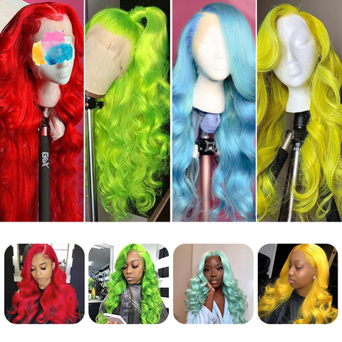 ALI Coco 150% зеленые парики из человеческих волос с кружевом, бразильские волосы без повреждений, волнистые волосы спереди, красный, синий, фиолетовый, Омбре, 613 парики для женщин ► Фото 1/6