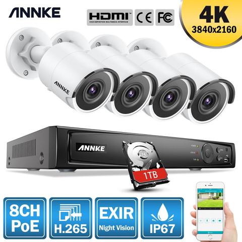 Сетевая Видеосистема ANNKE, 8 каналов, 8 Мп, Ultra HD, PoE, 4K, H.265, NVR, 4x8 Мп, HD, IP67, POE, цилиндрические камеры видеонаблюдения ► Фото 1/6