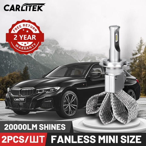 CARLITEK H1 H4 H11 H7 светодиодные лампы фар для авто H8 H9 9006 9005 Автомобильные фары 20000LM безвентиляторные HB3 HB4 лампы Автомобильные универсальные Turbo ► Фото 1/6