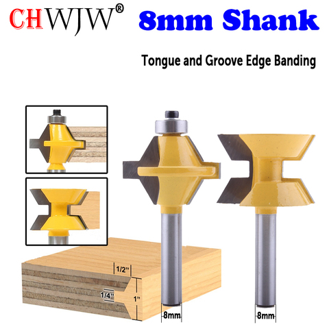 CHWJW 2 шт. 8 мм хвостовик язык и канавка Кромкооблицовочный станок Набор бит деревообрабатывающий инструмент ► Фото 1/5