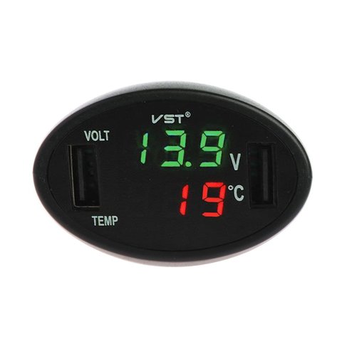 Автомобильный цифровой светодиодный термометр Вольтметр с двойным USB зарядным устройством монитор температуры ► Фото 1/6