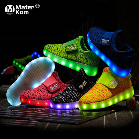 Детские светящиеся туфли на липучке, светодиодные кроссовки, зарядка через USB, обувь с подсветкой, Размеры 25-37 ► Фото 1/6
