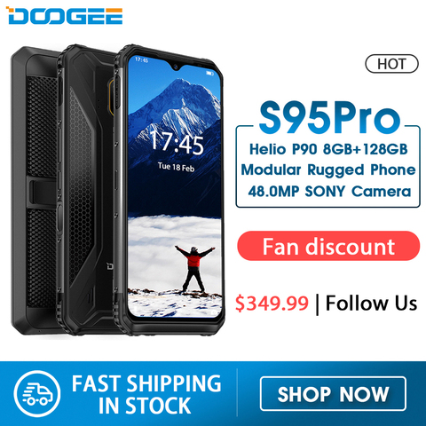 Модульный усиленный мобильный телефон DOOGEE S95 Pro, 6,3-дюймовый дисплей, 5150 мАч, Helio P90 восемь ядер, 8 Гб 128 ГБ, камера 48 МП, Android 9, IP68/IP69K ► Фото 1/6