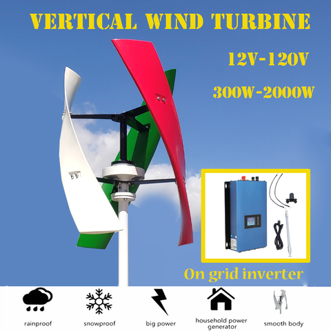 Вертикальная ветряная турбина FLTXNY 600 Вт, 12 В, 24 В, 48 В, 300 об/мин, ветряной генератор магнитной левитации с 1000 Вт на инверторе ► Фото 1/6
