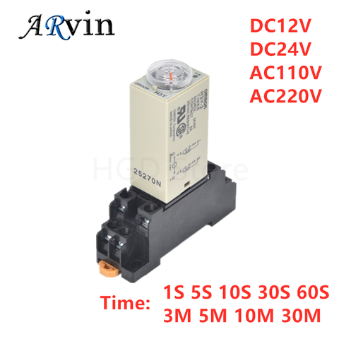 1 шт. H3Y-2 DC 12V 24V /AC 110V 220V Таймер задержки Реле времени 0-1s 5s 10s 30 60 секунд 0-30Minute с базой 5A ► Фото 1/6