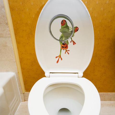 Новинка, забавная 3D наклейка на унитаз в виде лягушки, креативные наклейки на стену в виде зеленой лягушки, виниловые водонепроницаемые наклейки для ванной, фотообои, украшение для дома ► Фото 1/6