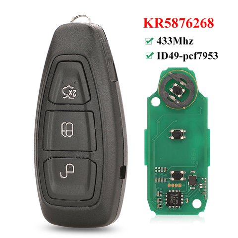 Jingyuqin полный Smart 3 кнопки дистанционного ключа fob 433 МГц ID49-pcf7953 чип для Ford Grand C-Max Focus Ford Kuga Fiesta 2016 + KR5876268 ► Фото 1/5