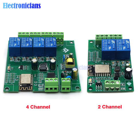 AC/DC Питание ESP8266 Беспроводной WI-FI 2 канала 4-Канальный Релейный Модуль ESP-12F WI-FI макетная плата для Arduino 5V/8-80V ► Фото 1/6