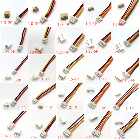 10 комплектов SH1.0 JST1.25 ZH1.5 PH2.0 XH2.54 коннектор Женский + штекер 2/3/4/5/6/7/8/9/10P с кабелем 10/20/30 см ► Фото 1/4