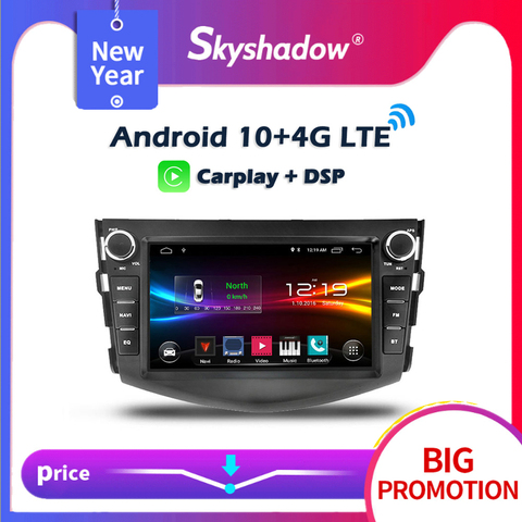 Автомобильный DVD-плеер Carplay DSP, Android 10,0, 32 ГБ, 64 ГБ, 4G, LTE, IPS, GPS, Wi-Fi, Bluetooth, RDS, Радио для Toyota RAV4 2006 -2011 2012 ► Фото 1/6