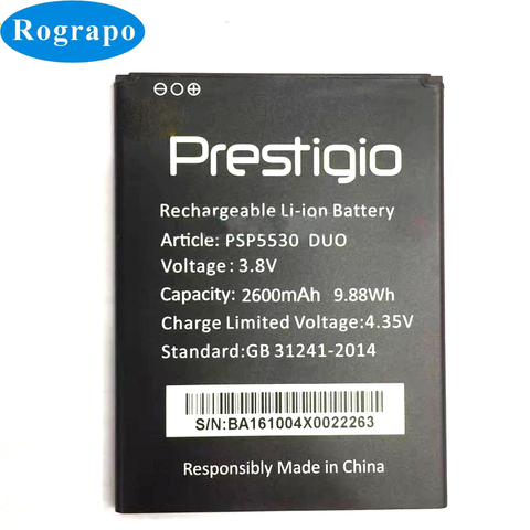 Новинка 2600mAh PSP 5530 Сменный аккумулятор для смартфона Prestigio Grace Z5 PSP 5530 DUO PSP 5530 PSP 5530DUO ► Фото 1/3