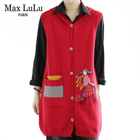 Max LuLu корейские Роскошные брендовые новые трикотажные женские повседневные уличные женские жилеты с капюшоном с принтом свободные винтажные свитера ► Фото 1/6