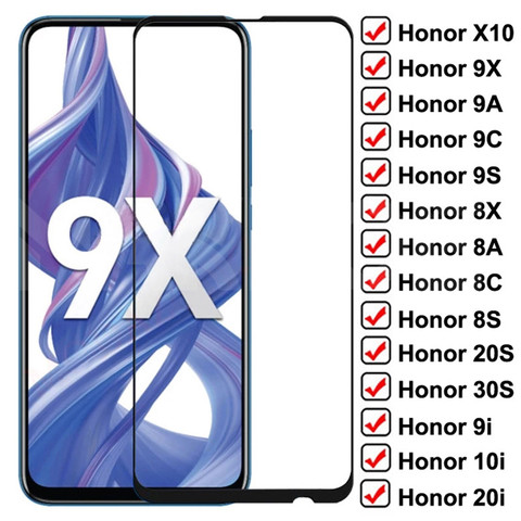 Защитное стекло 9D для Honor X10 9X 9A 9C 9S, закаленное стекло для защиты экрана Honor 8X 8A 8C 8S 20S 30S 9i 10i 20i, стеклянная пленка ► Фото 1/6